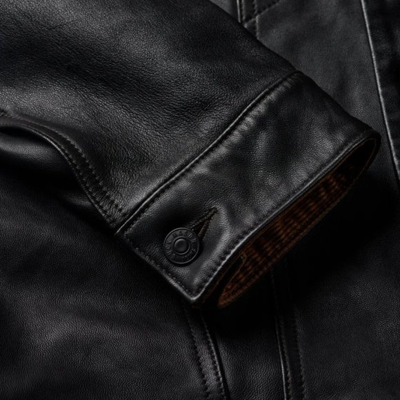 Buck Mason Bruiser Leather Trucker Jacket - Size Medium - Black - Picture 2 of 6